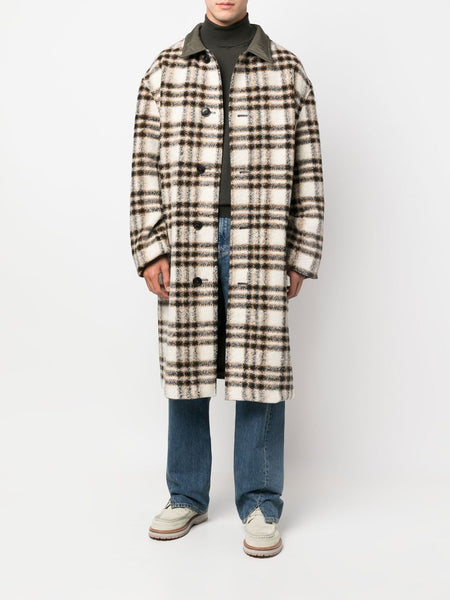 Check-Pattern Single-Breasted Coat