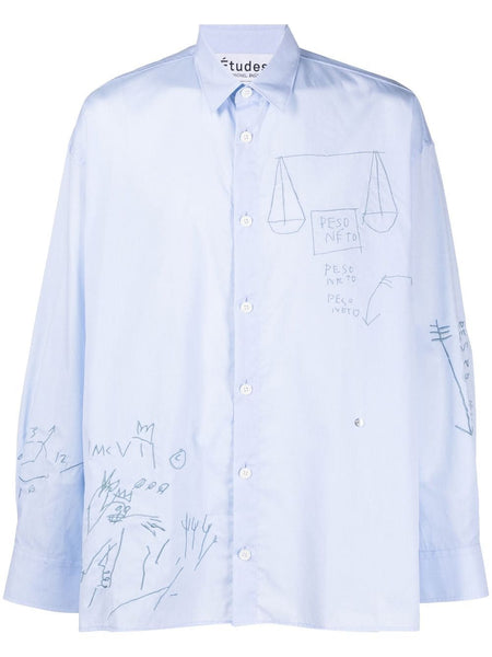 Doodle-Print Button-Up Shirt