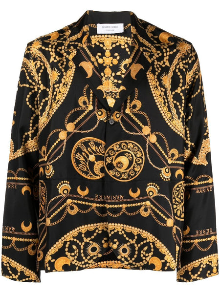 Ornament Jewelry Printed Silk Shirt