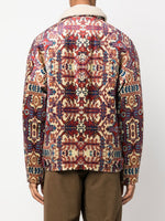 Shearling-Collar Abstract-Print Jacket
