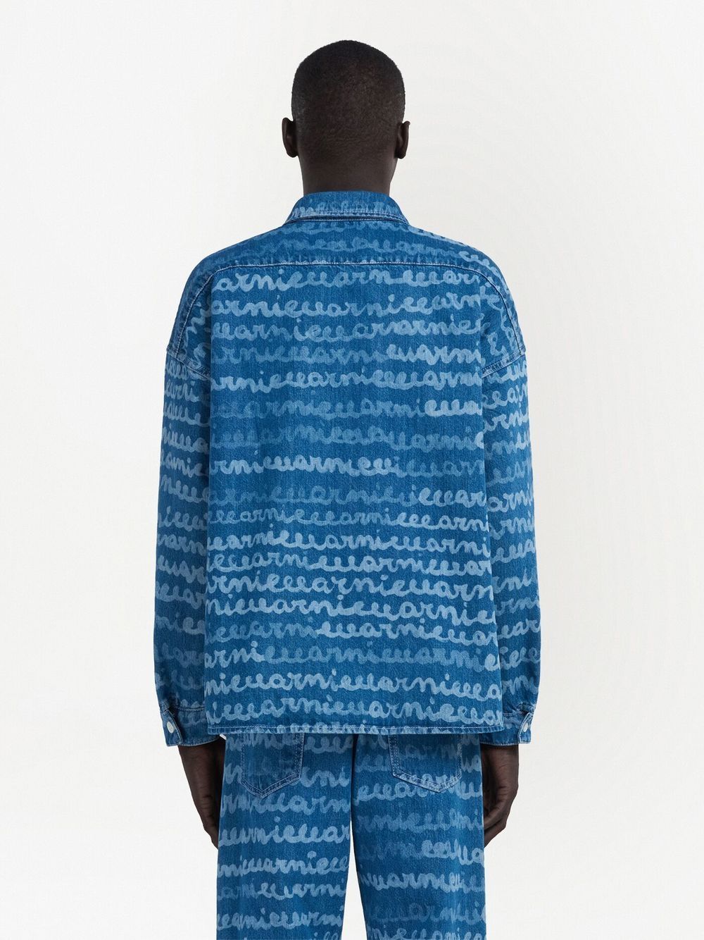 Handwriting-Print Denim Shirt