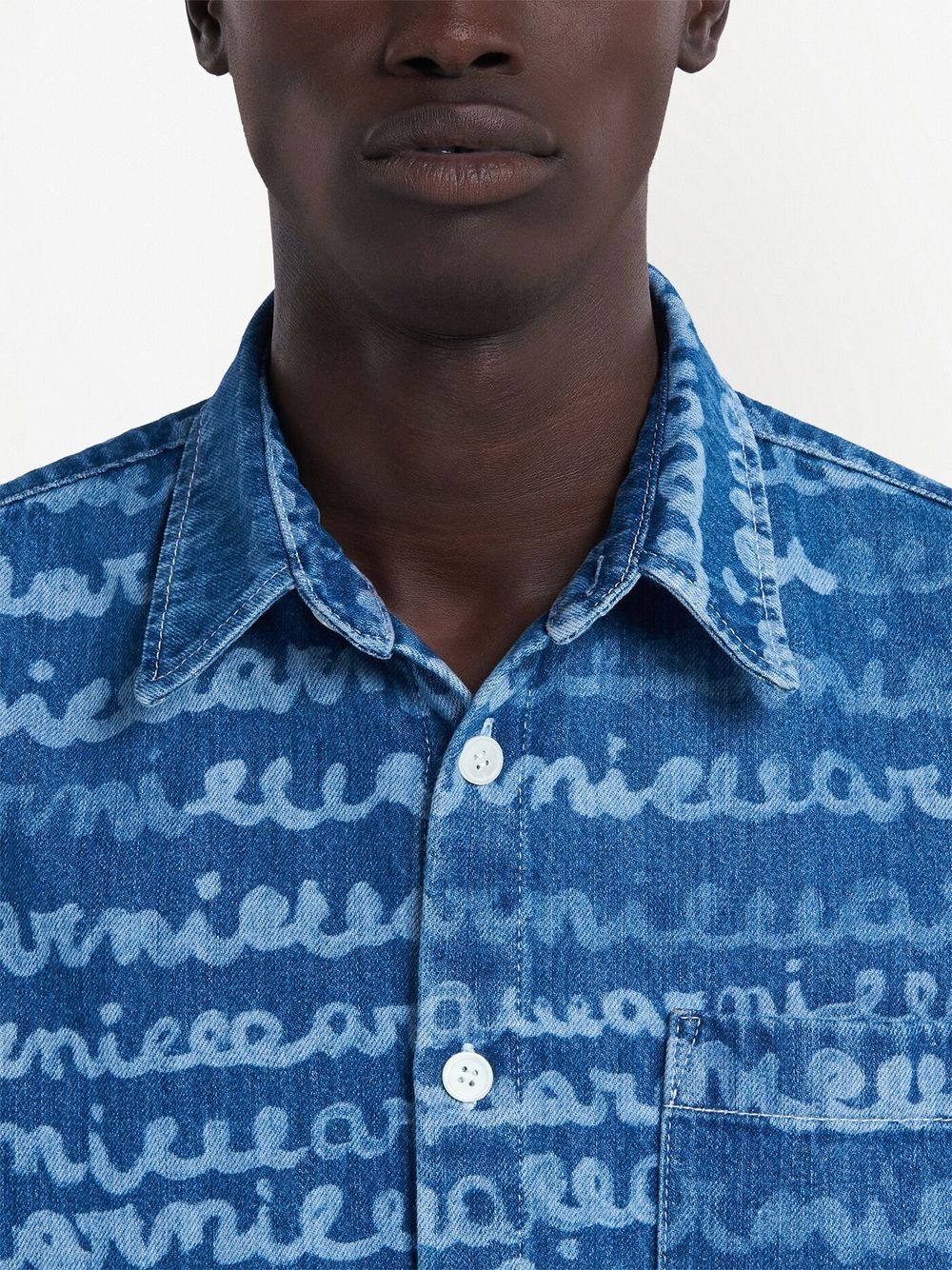 Handwriting-Print Denim Shirt