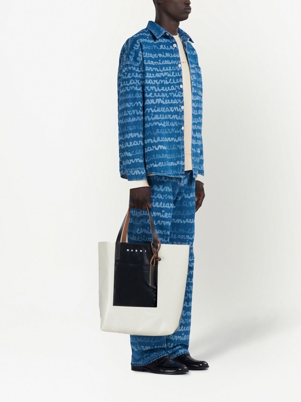 Handwriting-Print Denim Shirt