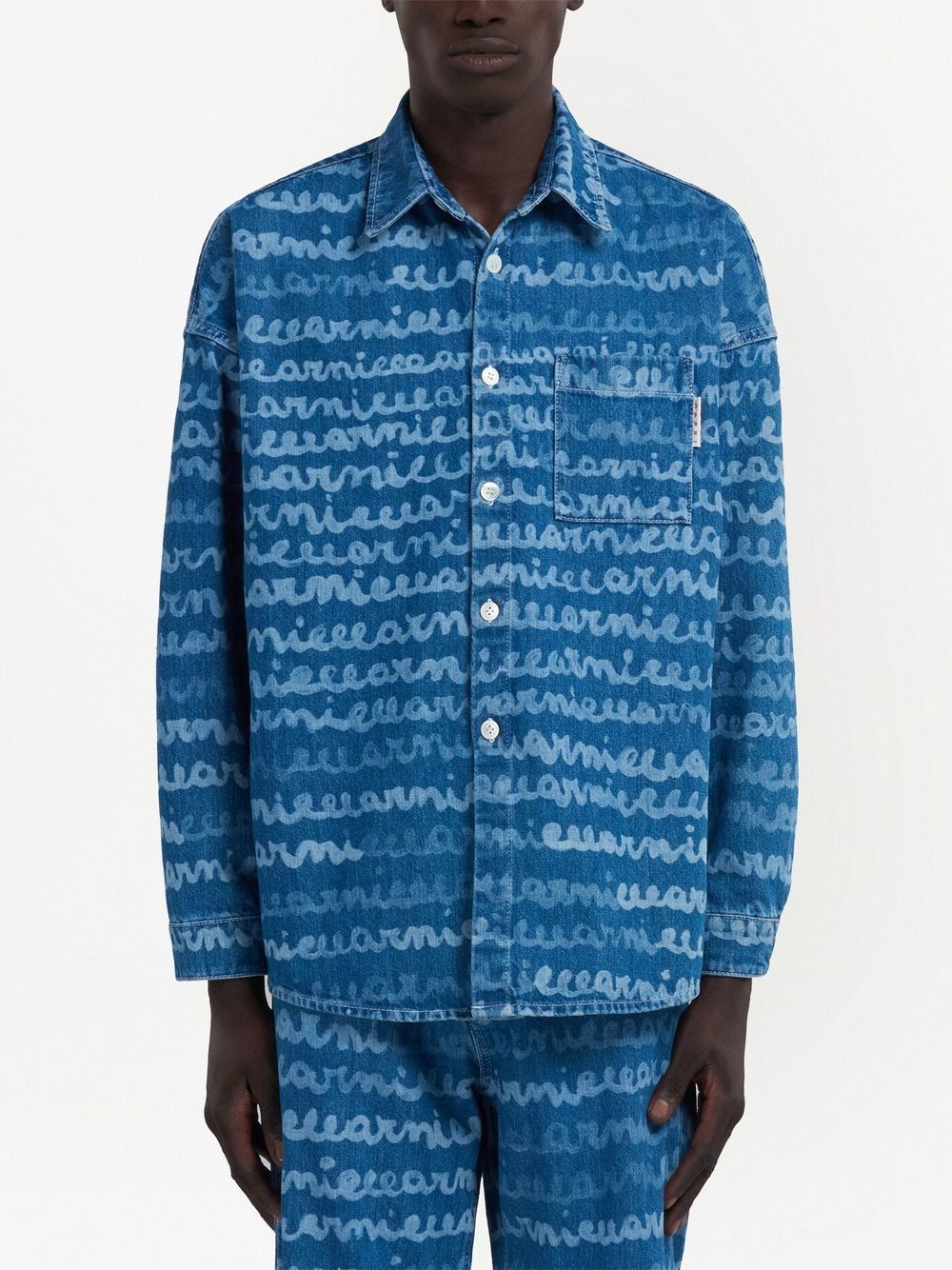 Handwriting-Print Denim Shirt