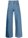 Geometric-Print Wide-Leg Jeans