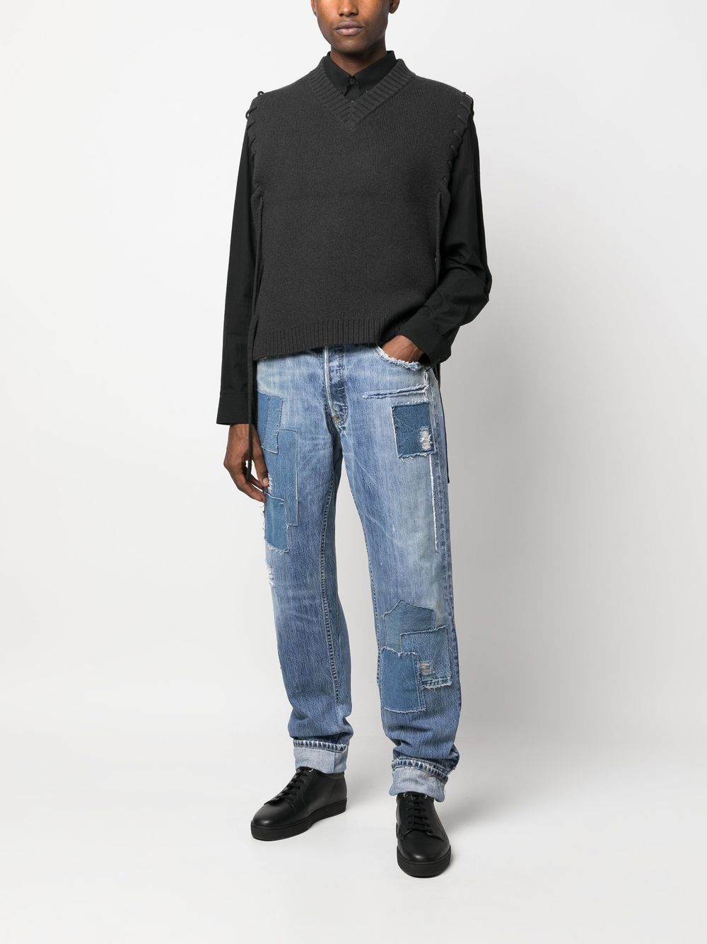 Patchwork-Detail Straight-Leg Jeans