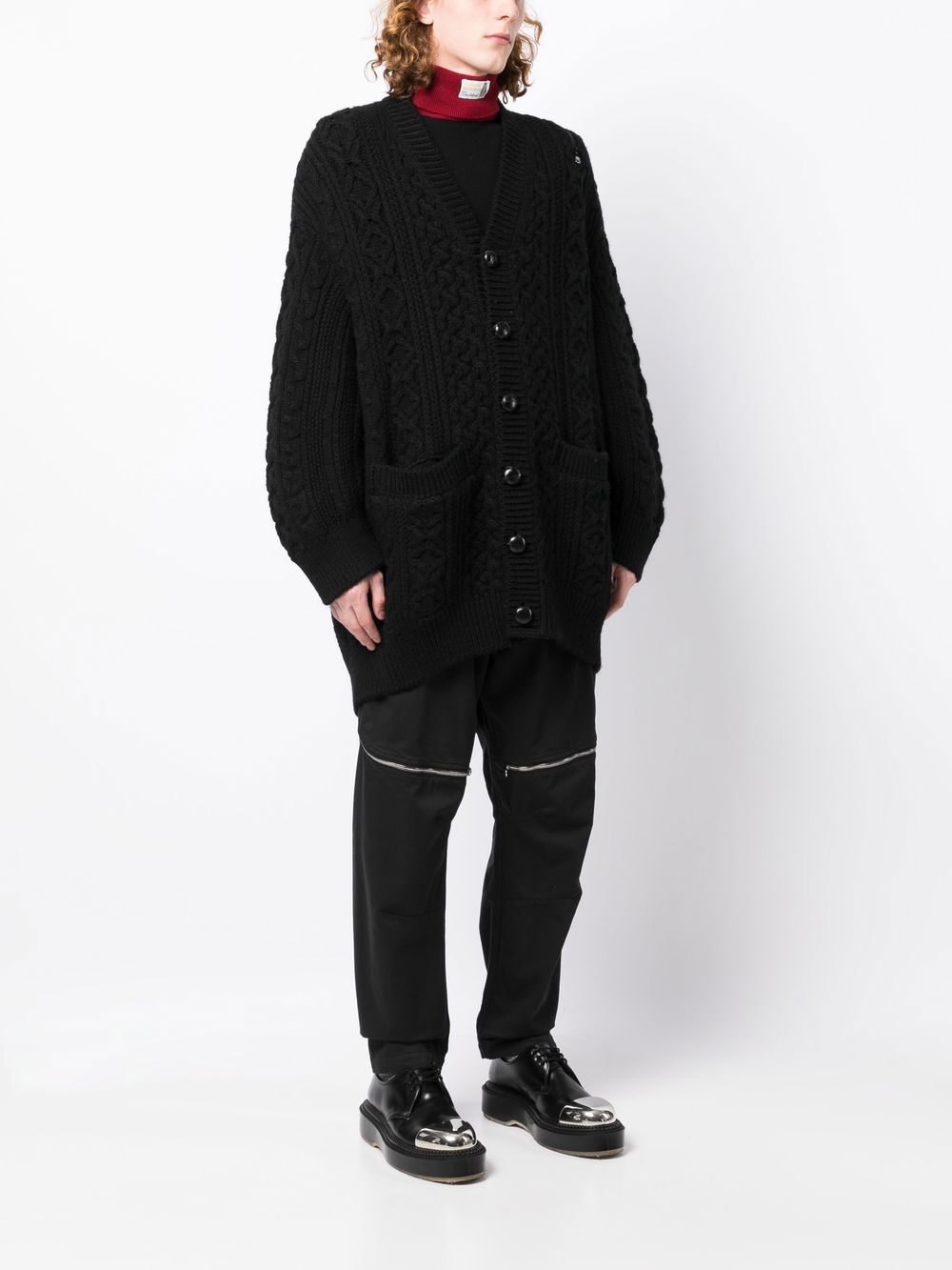 Zip-Detail Aran-Knit Cardigan