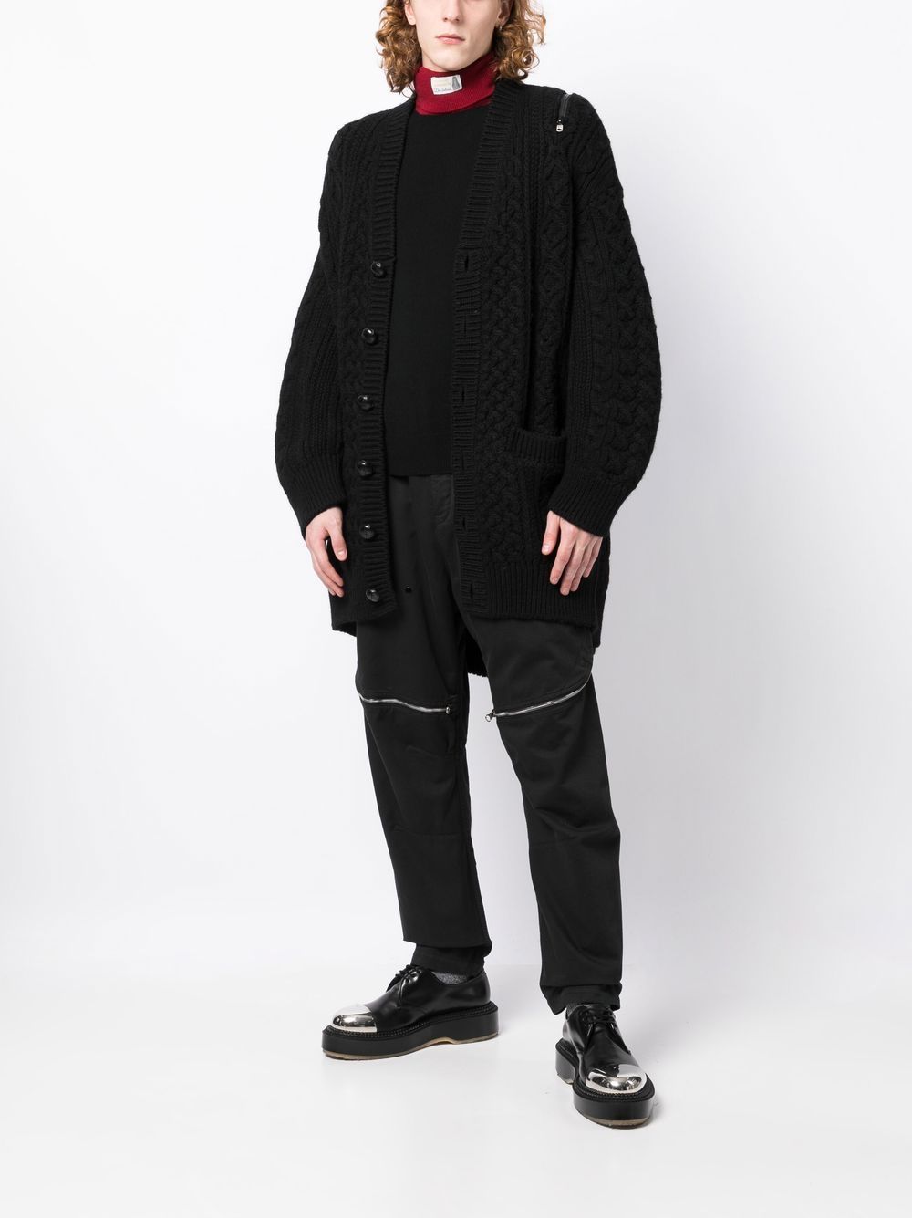 Zip-Detail Aran-Knit Cardigan