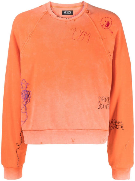 Distressed-Effect Embroidered Sweatshirt