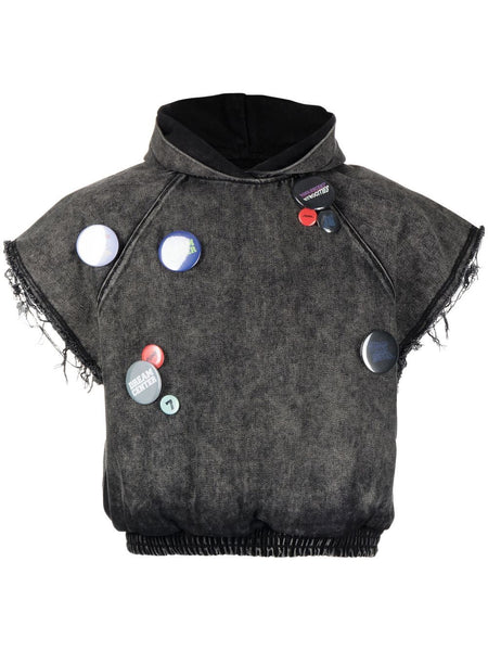 Badge-Embellished Sleeveless Hoodie