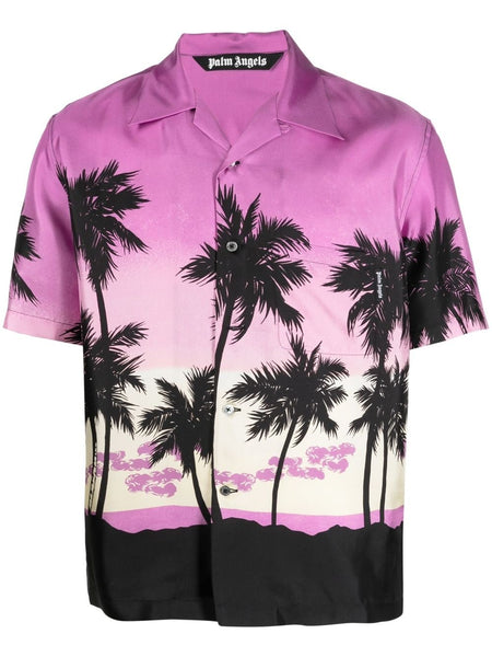 Palm Tree-Print Silk Shirt