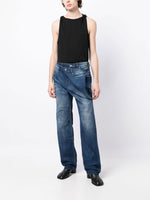 Navy Lazy Layered-Effect Straight-Leg Jeans