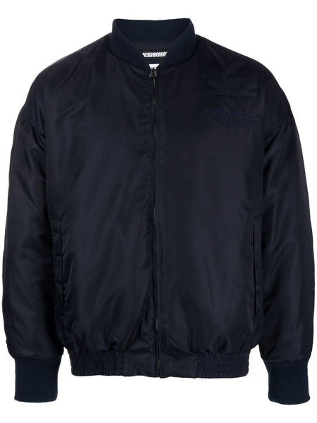 Graphic-Print Embroidered Navy Bomber Jacket