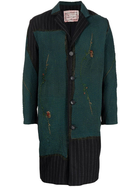 Gil Floral-Embroidered Pinstripe Coat