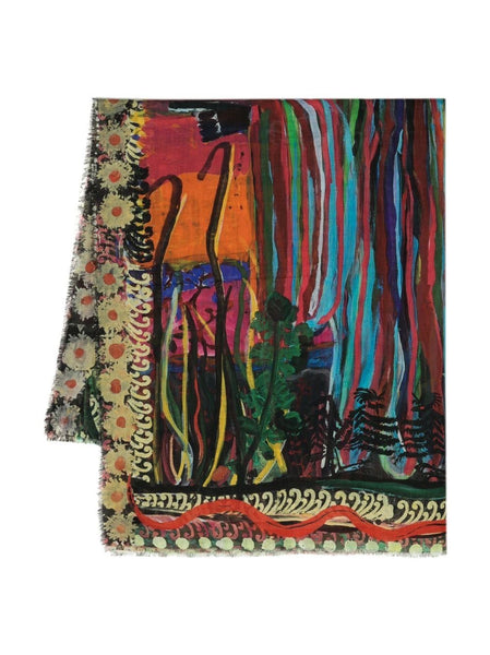 Illustration-Print Cashmere Scarf