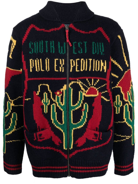 Intarsia-Knit Zip Cardigan