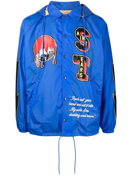 Graphic-Patch Hooded Shirt Jacket