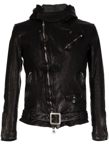 Hooded Leather Biker Jacket