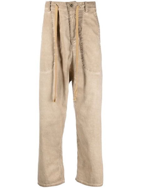 Distressed-Effect Drop-Crotch Trousers