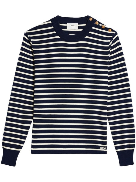 Striped Button-Shoulder Merino Jumper