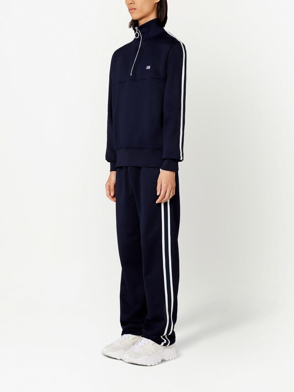 Striped Short-Zip Pullover Sweatshirt