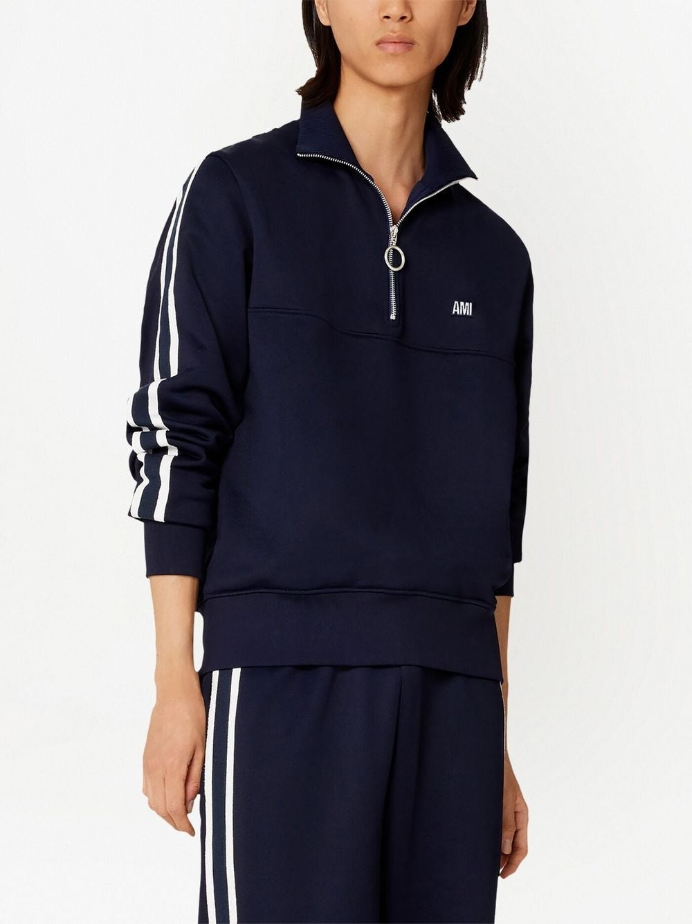 Striped Short-Zip Pullover Sweatshirt