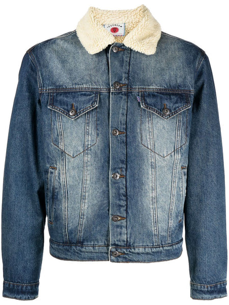 Faux-Shearling Collar Denim Jacket