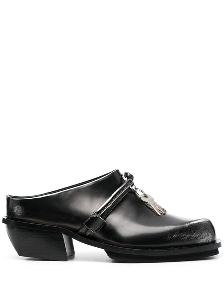 Lock-Detail Calf-Leather Slippers