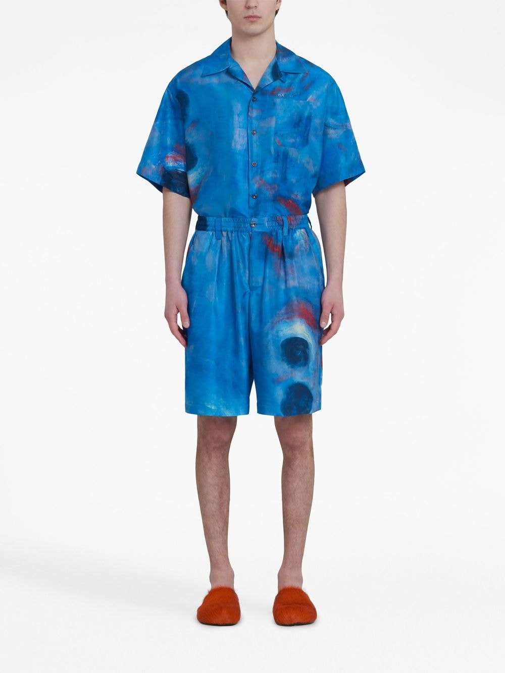 Painterly-Print Silk Shorts