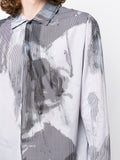Pinstripe-Pattern Abstract-Print Shirt