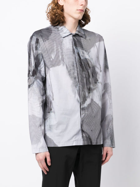 Pinstripe-Pattern Abstract-Print Shirt