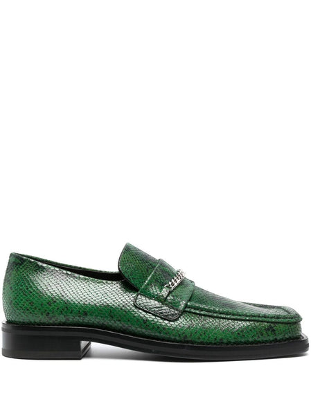 Crocodile-Effect Chain-Detail Loafers