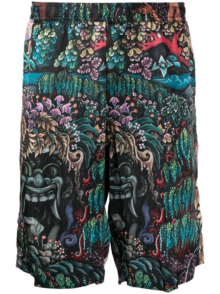 Graphic-Print Silk Bermuda Shorts