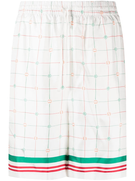 Tennis Club Check-Print Silk Shorts