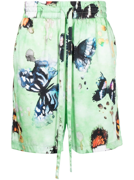 Butterfly-Print Silk Shorts