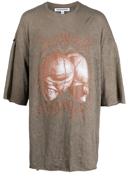 Graphic-Print Distressed-Effect T-Shirt