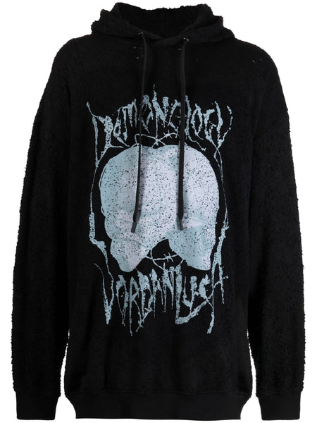 Graphic-Print Distressed Hoodie