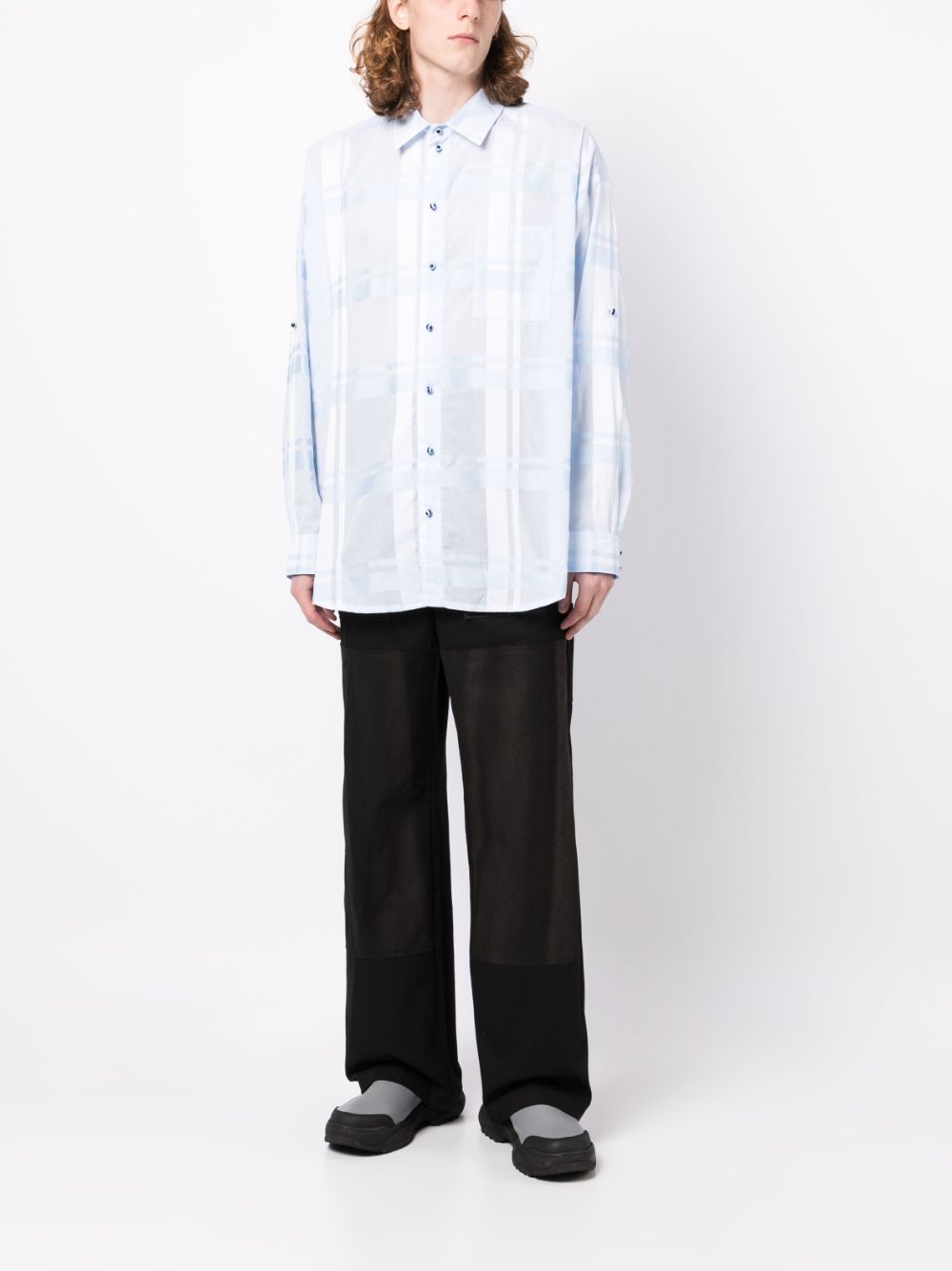 Semi-Sheer Plaid Cotton Shirt