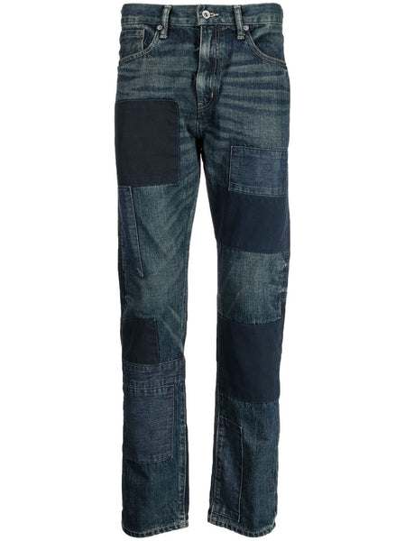 Patch-Detail Washed-Denim Jeans