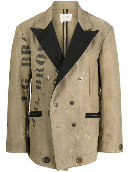 Double-Breasted Text-Print Coat