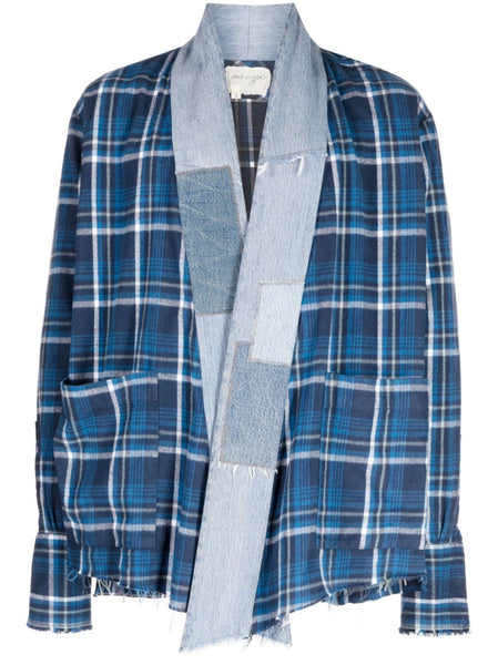 Check-Print Patchwork-Detail Jacket