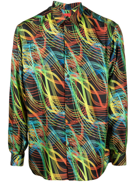 Abstract-Pattern Silk Shirt