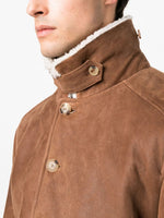 Long-Sleeved Button-Up Leather Jacket