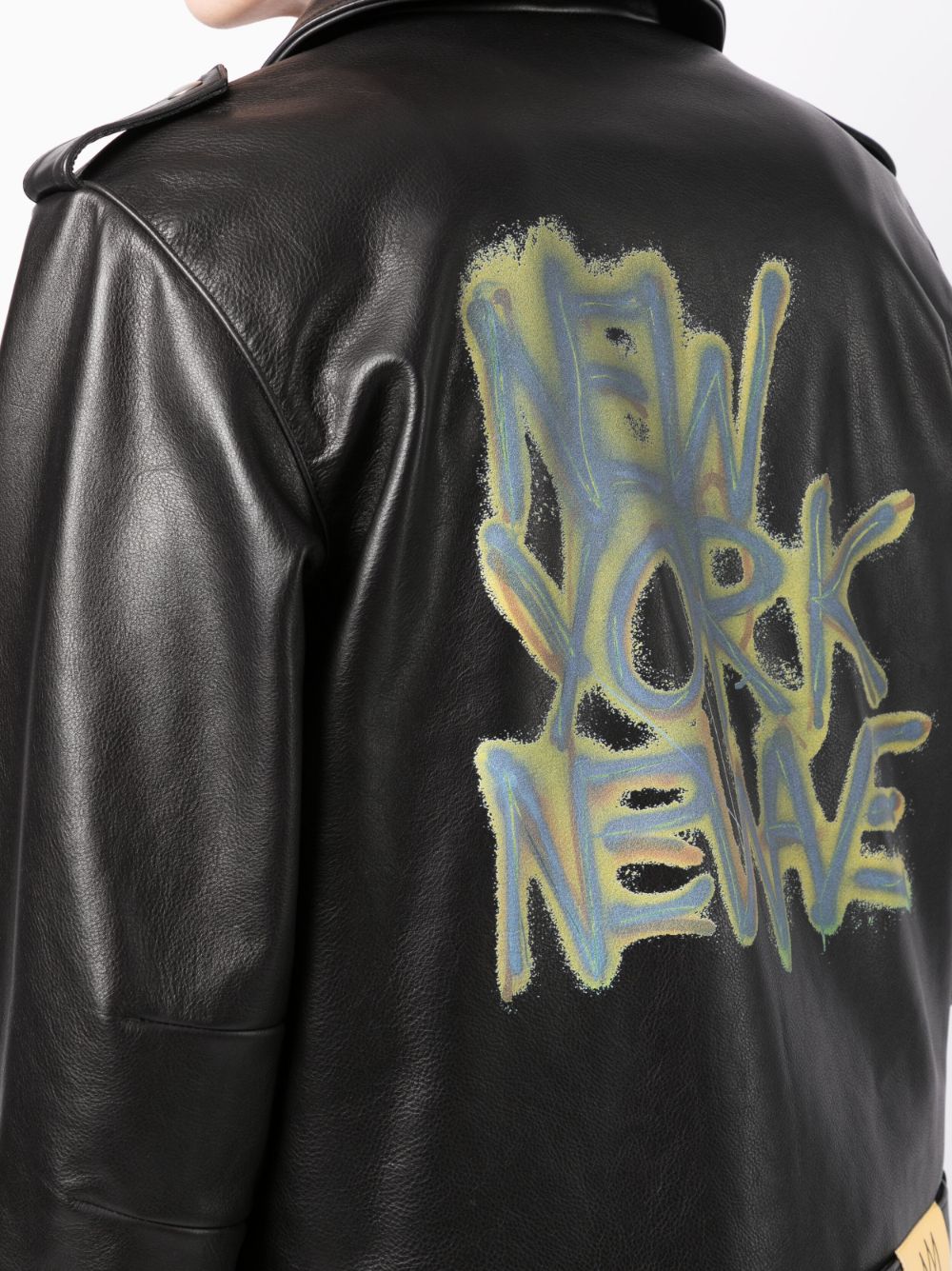 Slogan-Print Leather Biker Jacket