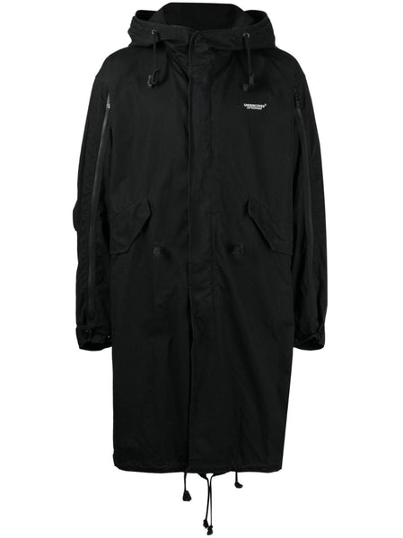 Slogan-Print Cotton Hooded Raincoat