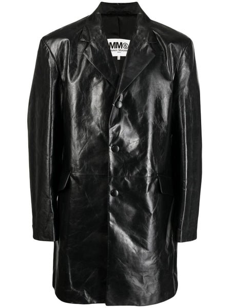 Single-Breasted Leather Coat