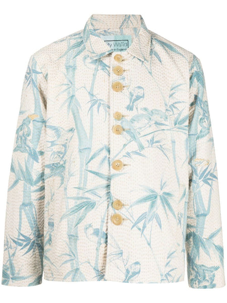 Bird-Print Buttoned Shirt Jacket