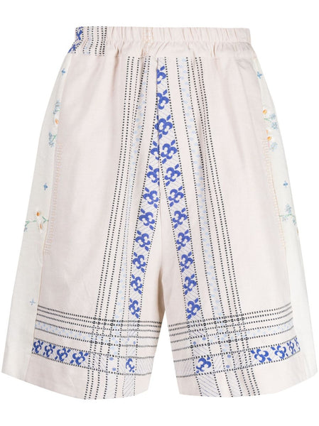 Embroidered Linen Drop-Crotch Shorts