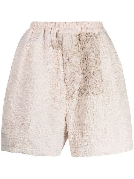 Embroidered-Patchwork Bermuda Shorts