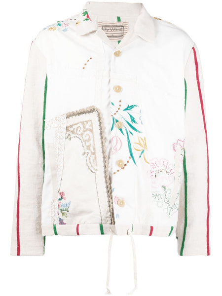 Floral-Embroidered Buttoned Shirt Jacket